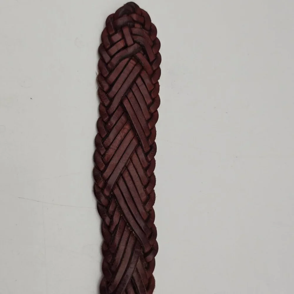 Fossil Braided Genuine Leather Women's Belt L‎ 38 Double Keeper Brown BT7901